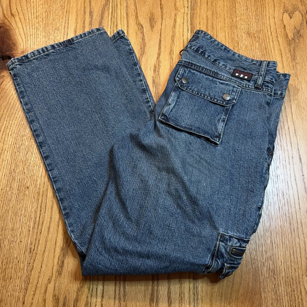 VINTAGE Y2K Mudd Jeans Womens 13 Blue Denim Baggy Straight Buttons Zippers